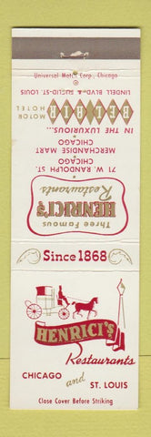 Matchbook Cover - Henrici's Restaurants Chicago IL St Louis MO