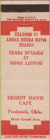 Matchbook Cover - Ernest Davis Cafe Frederick OK