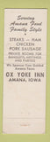 Matchbook Cover - Ox Yoke Inn Amana IA GREEN
