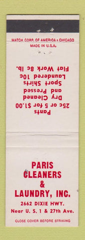 Matchbook Cover - Paris Cleaners and Laundry Wilton Manors FL