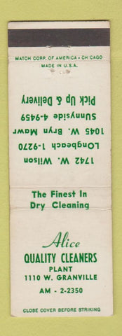 Matchbook Cover - Alice Quality Cleaners Chicago IL #1