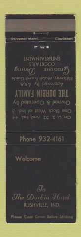 Matchbook Cover - The Durbin Hotel Rushville IN