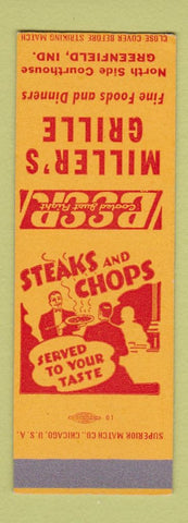 Matchbook Cover - Miller's Grille Greenfield IN SAMPLE