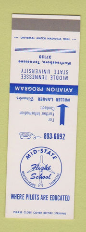 Matchbook Cover - Mid State Flight School Murfreesboro TN SAMPLE