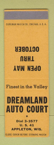 Matchbook Cover - Dreamland Auto Court motel Appleton WI SAMPLE