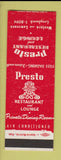 Matchbook Cover - Presto Restaurant Lounge Chicago IL SAMPLE