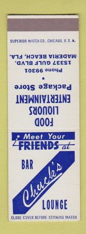 Matchbook Cover - Chuck's Bar Lounge Maderia Beach FL SAMPLE