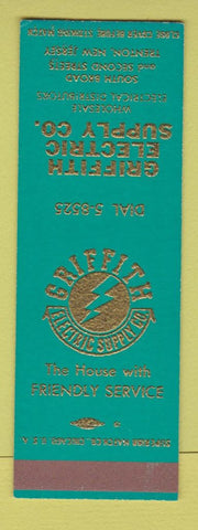 Matchbook Cover - Griffith Electric Supply Trenton NJ TEAL SAMPLE