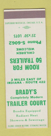 Matchbook Cover - Brady's Trailer Court  SAMPLE