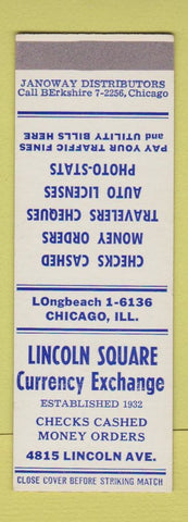 Matchbook Cover - Lincoln Square Currency Exchange Chicago IL SAMPLE