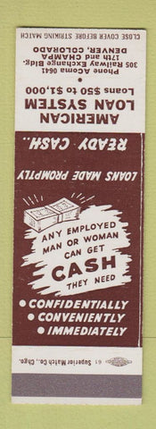 Matchbook Cover - American Loan System Denver Colorado SAMPLE