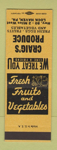 Matchbook Cover - Craig's Produce Lock Haven PA SAMPLE