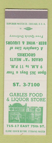 Matchbook Cover - Gables Restaurant Liquor Chicago? SAMPLE