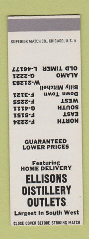 Matchbook Cover - Ellisons Distillery Outlets Liquor San Antonio TX SAMPLE