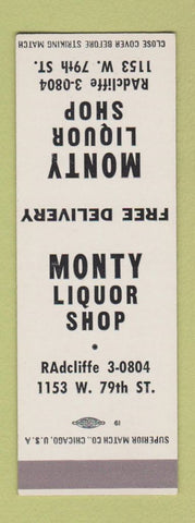 Matchbook Cover - Monty Liquor Store Chicago? SAMPLE