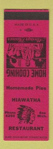 Matchbook Cover - Hiawatha Restaurant Sault Ste Marie MI Indian SAMPLE