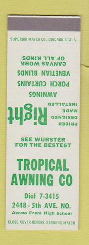 Matchbook Cover - Tropical Awning Wurster SAMPLE