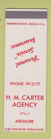 Matchbook Cover - HM Carter Insurance Agency Ardmore OK? PA? SAMPLE