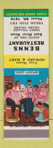 Matchbook Cover - Benn's Restaurant Ferry Village NY barber shop quartet SAMPLE