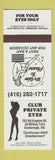 Matchbook Cover - Club Private Eyes strip club Scarborough ON girlie