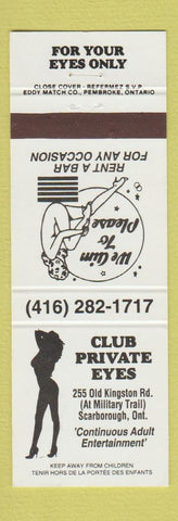 Matchbook Cover - Club Private Eyes strip club Scarborough ON girlie