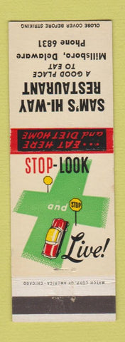 Matchbook Cover - Sam's Hi Way Restaurant Millsboro DE