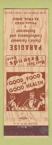 Matchbook Cover - Paradise Restaurant Elyria OH low phone #
