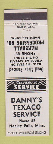 Matchbook Cover - Danny's Texaco oil gas Hanley Falls MN meat processing