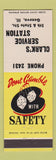 Matchbook Cover - Clark's Service oil gas Geneva IL low phone #