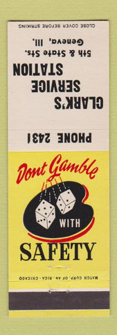 Matchbook Cover - Clark's Service oil gas Geneva IL low phone #