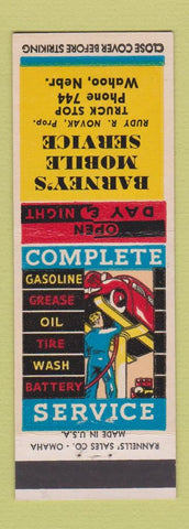 Matchbook Cover - Barney's Mobil oil gas Wahoo NE low phone #