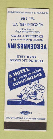 Matchbook Cover - Vergennes Inn VT low phone #
