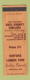 Matchbook Cover - Centuria Lumber Yard WI low phone #
