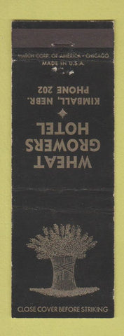 Matchbook Cover - Wheat Growers Hotel Kimball NE low phone #