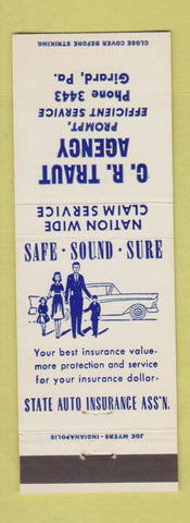 Matchbook Cover - CR Traut Insurance Girard PA low phone #