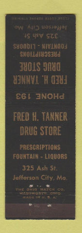 Matchbook Cover - Fred Tanner Drug Store Jefferson City MO low phone #
