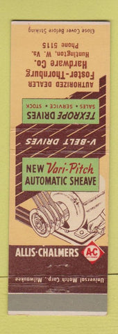 Matchbook Cover - Allis Chalmers Drives Foster Thornburg Hardware Huntington WV
