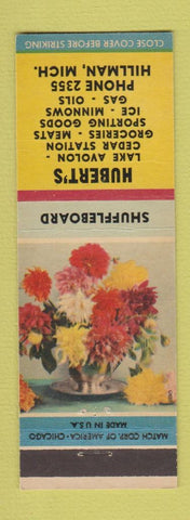 Matchbook Cover - Hubert's oil gas grocery Hillman MI low phone #
