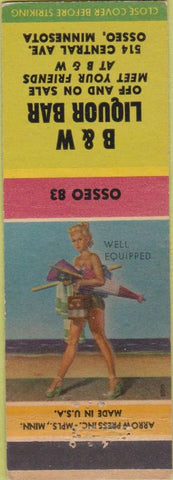 Matchbook Cover - B and W Liquor Bar Osseo MN Pinup