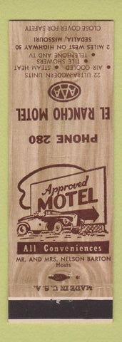 Matchbook Cover - El Rancho Motel Sedalia MO low phone #