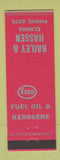 Matchbook Cover - Bailey Hassen Esso oil gas Elmira NY PRINTING ERROR