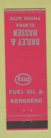 Matchbook Cover - Bailey Hassen Esso oil gas Elmira NY PRINTING ERROR