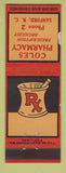 Matchbook Cover - Coles Pharmacy Drug Sanford NC low phone # WEAR