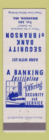 Matchbook Cover - Security Bank of Branson MO low phone #