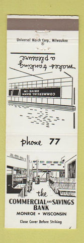 Matchbook Cover - Commercial Savings Bank Monroe WI low phone #