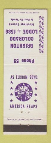 Matchbook Cover - Elks Lodge Brighton Colorado low phone #