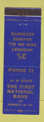 Matchbook Cover - The First National Bank Romney WV low phone #