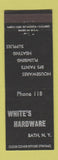 Matchbook Cover - White's Hardware Bath NY low phone #