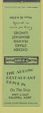 Matchbook Cover - Arrow Restaurant Drive In Kalispell MT BBQ