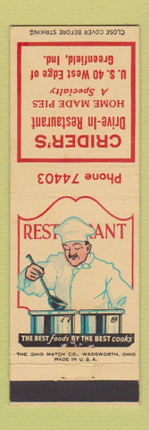 Matchbook Cover - Crider's Drive In Restaurant Greenfield IN